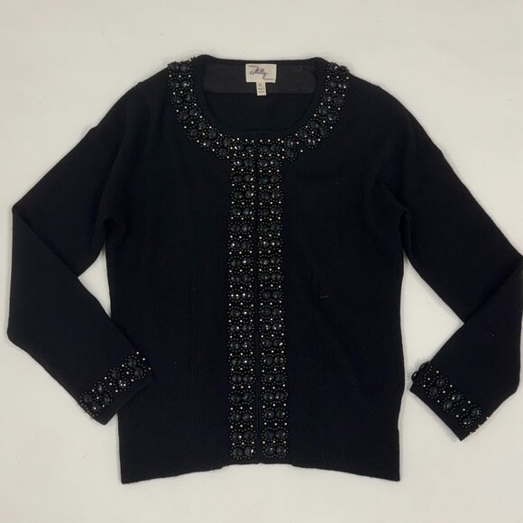 Embellished Black Knit Cardigan by Milly - Picture 1 of 7